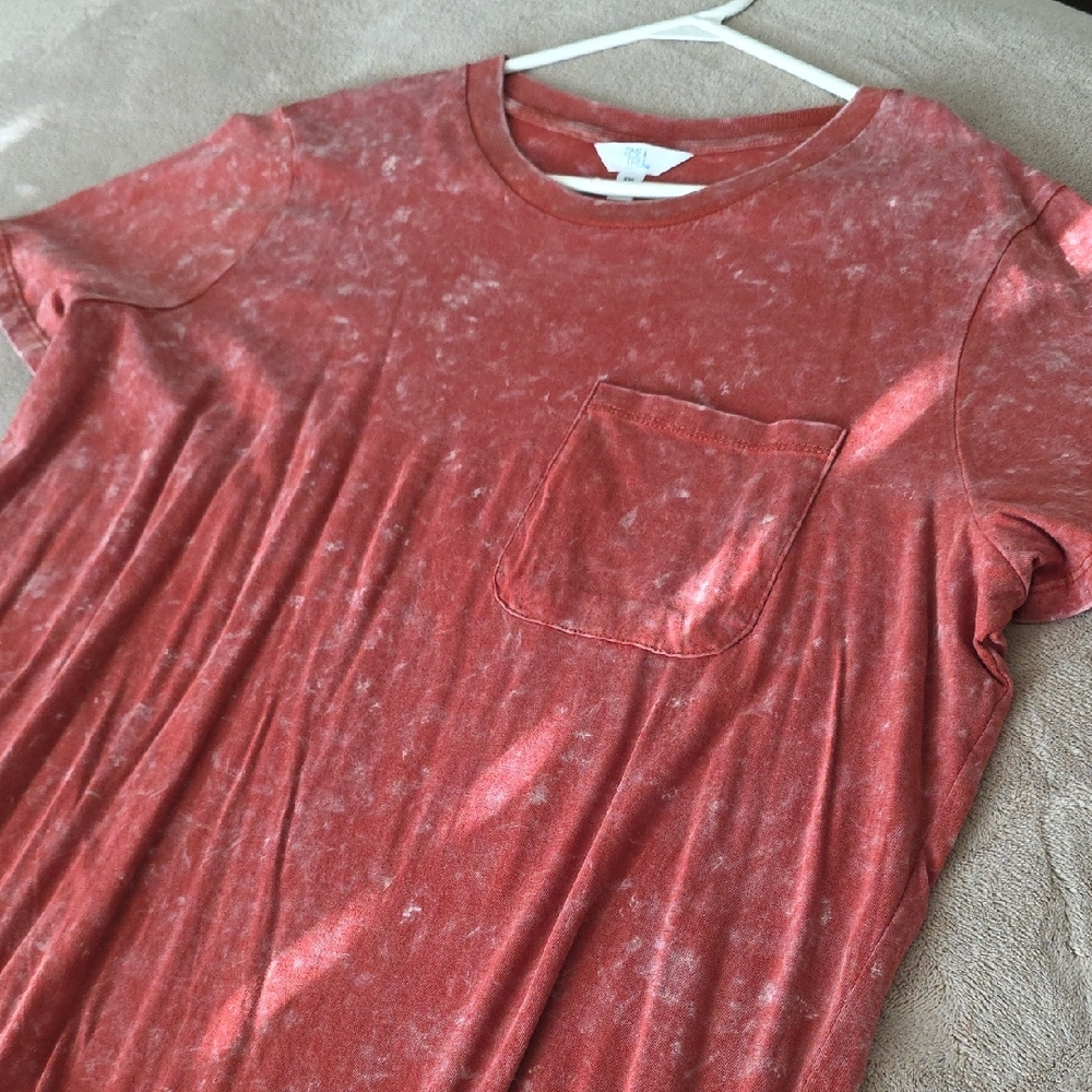 Burnt Orange & Tan Acid Wash T-Shirt with Pocket - Picture 3 of 6